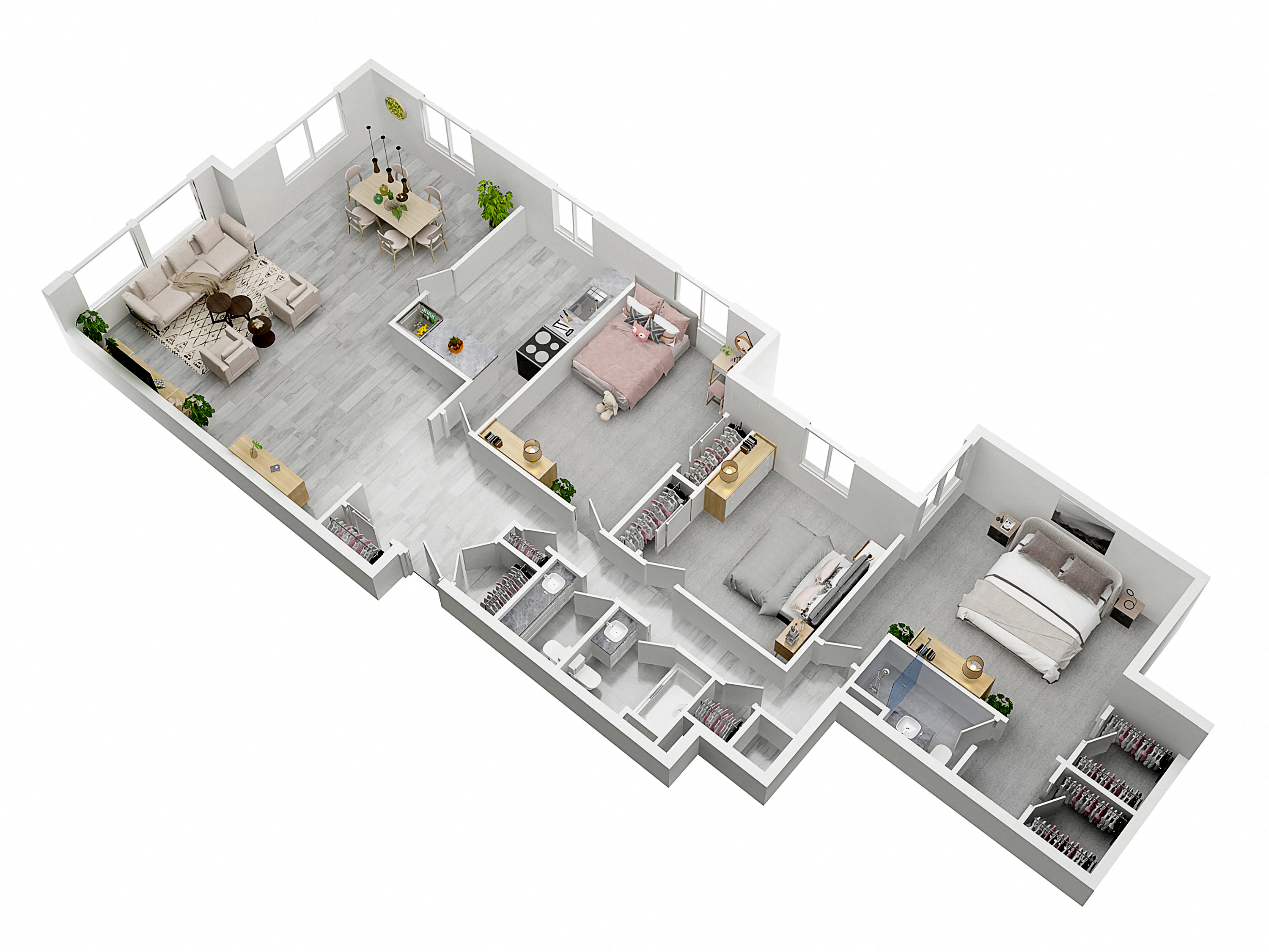 Floor plan for 3 beds, 2.5 baths, 1635 sqft